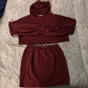 Burgundy Hoodie and Skirt Set